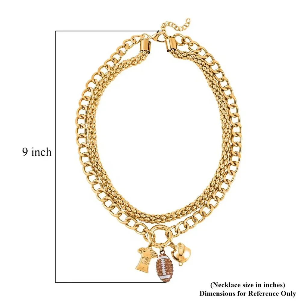 Football Fans - Champagne Austrian Crystal and Enameled Charm Necklace 20-22 Inc